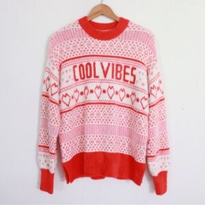 Aerie Pink and Red Crew Neck Sweater